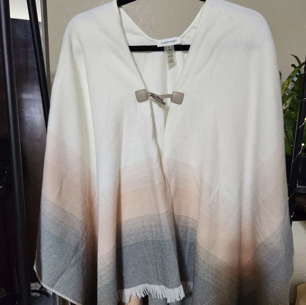 Calvin Klein Poncho, One Size, White, Pink, Gray